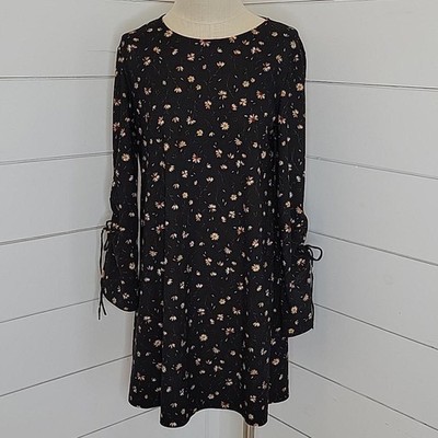 MANGO BASICS xs black with white & yellow floral mini dress
