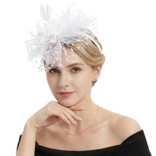 Fascinators Hat Feather Headband Women's Fascinators Tea 8.7" Diameter / White
