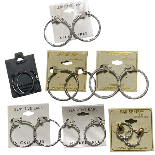 Sensitive Ears Earrings silver toned hoops nickel free Lot Of 7 NWT