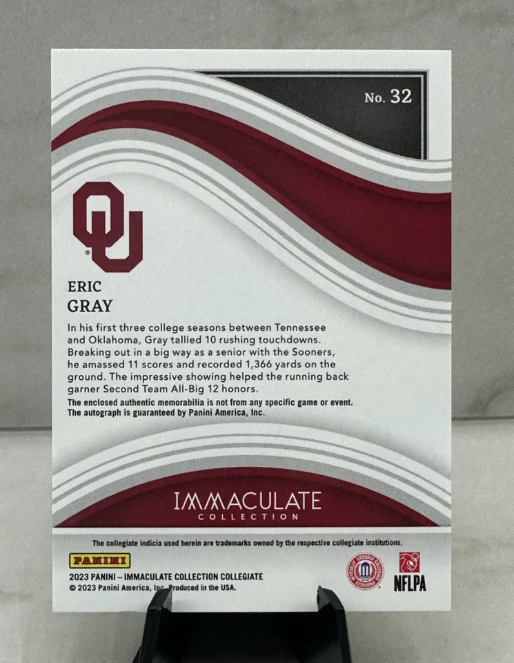 2023 Immaculate, ERIC GRAY /99 (RC) "R.P.A" - OKLAHOMA & NEW YORK GIANTS - Image 4 of 4