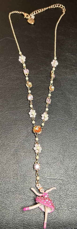 Collar Colgante Betsey Johnson Rosa Esmalte Ballet Niña Bailarina Piedras Preciosas 18" Foto 2 de 3