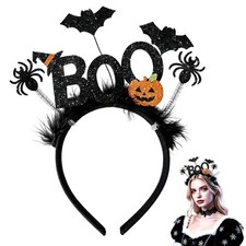 Halloween Sparkly BOO Headband,Pumpkin Spider Bat Witch Hat Decor, Black Hall...