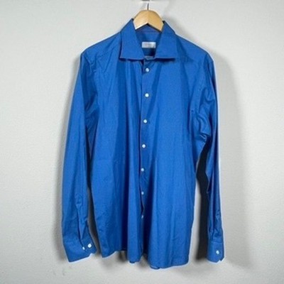 Eton Contemporary Fit Mens 17.5 44 Blue Geometric Micro Print Dress Shirt L/S