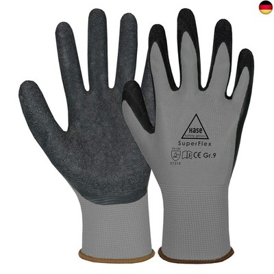 10 Paar Hase Superflex Arbeitshandschuhe mit Latexbeschichtung, Rutschfeste
