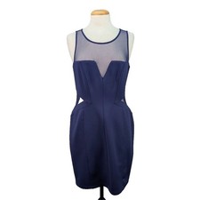Guess Dress Women's 10 Royal Blue Bodycon Mesh Sheer Top Cut Out Party Cocktail
