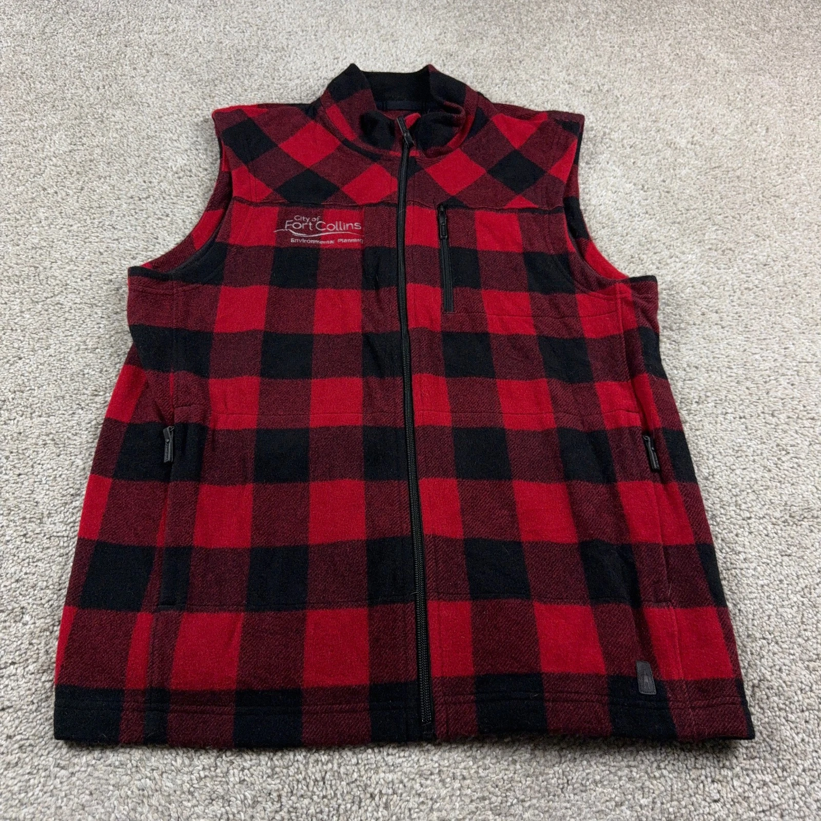 Smartwool Vest Mens Medium Red Wool Buffalo Plaid Anchor Line Hiking Outdoors