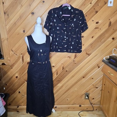 Country Classics By Koret Cottage Core 90s Dress Over Shirt Navy Blue Small Set