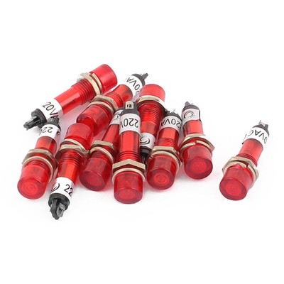 10 PC AC 220V 2 Terminals Red Light Signal Threaded Indicator Lamp