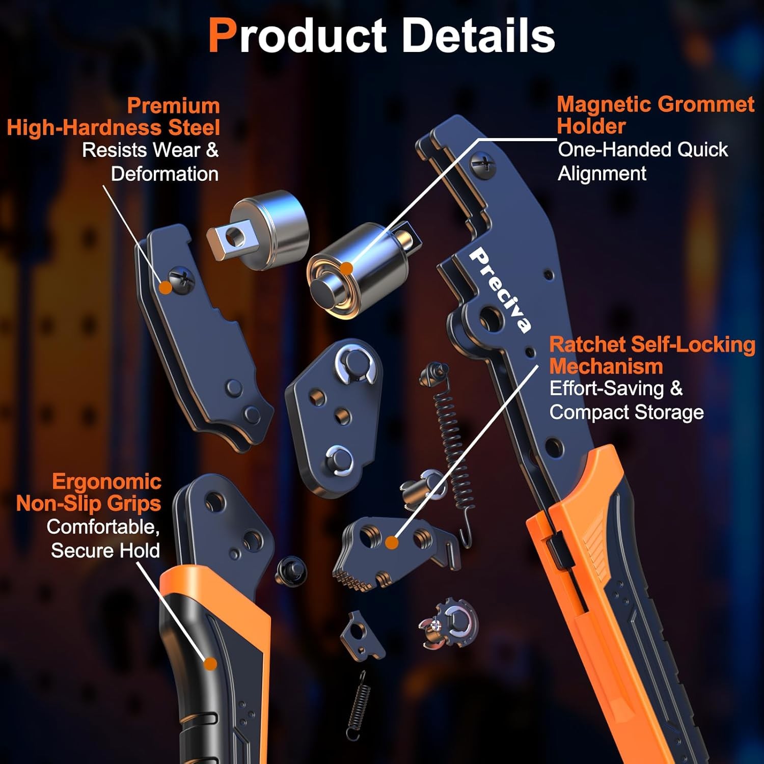 Preciva 3-Size Grommet Tool Kit - 1/2" 1/4" 3/8" Hole Punch & 