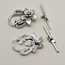 20 Sets Tibetan Silver Tone Flower Toggle Clasps 20X30mm Jewelry Making