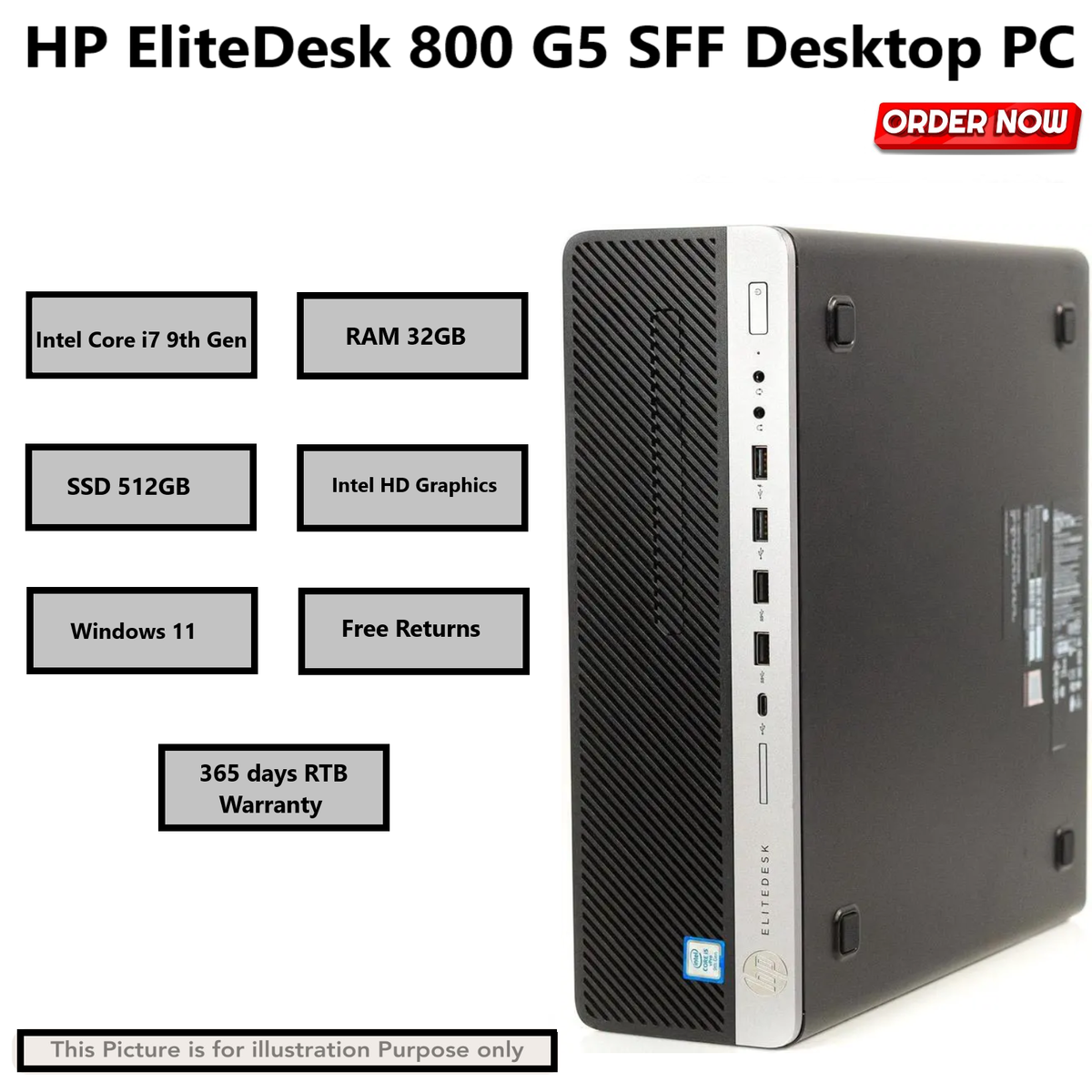 Fast HP EliteDesk 800 G5 SFF i7 9700 4.7GHz 32GB RAM 512GB SSD 4K