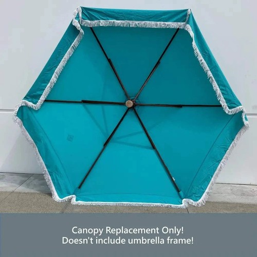 9ft 6 Ribs Replacement Umbrella Canopy w/Fringed Valance in Turquoise (Canopy - Picture 8 of 14