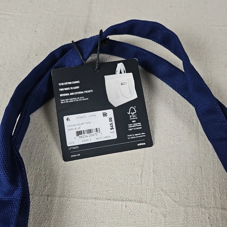 Adidas холст суда сумка с короткими ручками для женщин или мужчин темно-синий один размер Sports спортзал работы - Изображение 3 из 4