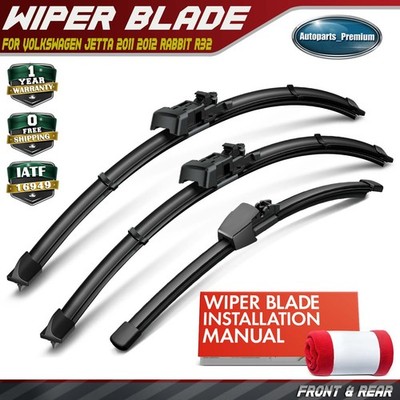 3Pcs 24'' & 19'' & 13'' Windshield Wiper Blades for Volkswagen Jetta Rabbit R32