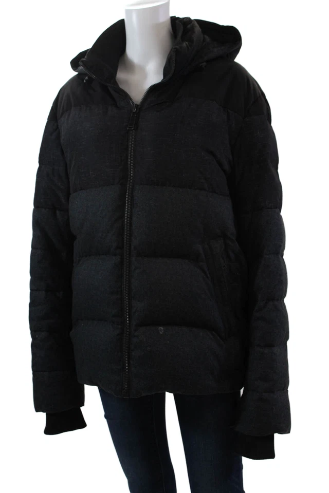 Chaqueta acolchada acolchada acolchada con textura manga larga cremallera completa talla negra Elie Tahari para mujer Foto 3 de 4