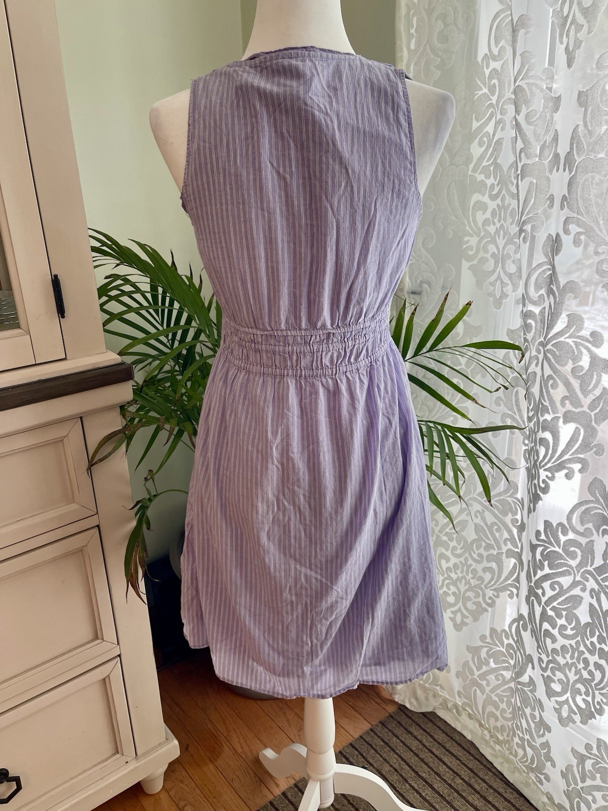 Converse One Star Dress Small Purple Striped Sleeveless V Neck Smocked Waist thumbnail 3