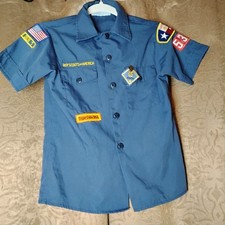 Boy Scouts of America Uniform Shirt Youth Medium Blue Button Up Patches - K