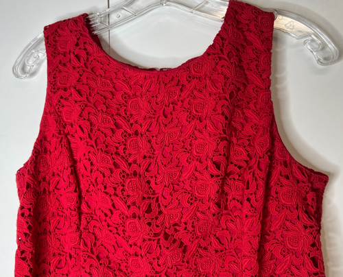 Talbots Petites Size 10P Sleeveless Red Sheath Dress Floral Lace Overlay Cotton - Picture 2 of 6