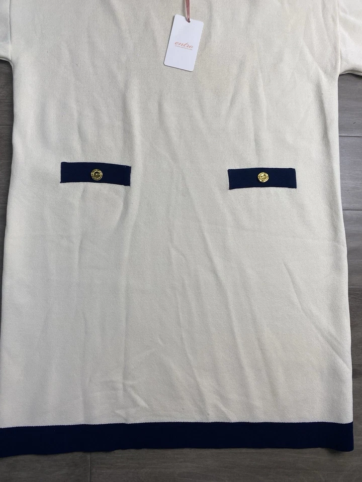 Mini Vestido Entro Cuello Redondo Tejido Mujer Talla Grande Crema Azul Marino Nuevo Foto 3 de 4