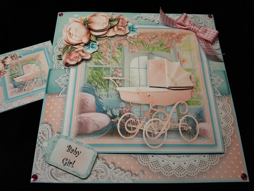 New Handmade New Baby Girl Themed Greetings Card Size 8''x 8''