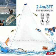 8FT Fishing Cast Net Bait Easy Throw Hand Cast Strong Nylon Mesh 3/8inch Mesh
