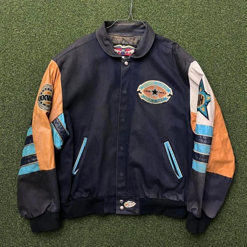 Chaqueta con mangas de cuero espalda con espalda de Jeff Hamilton Dallas Cowboys vintage de los 90 Foto 2 de 4