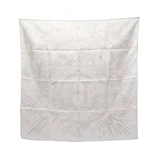 Hermes Carre 90 Please Hold The Line Silk Scarf White Gray Multicolor Used
