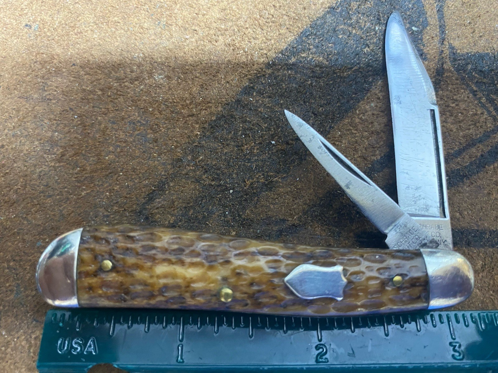 Schrade Cut. Co. Peanut Knife, Jig Old Green Bone Handles
