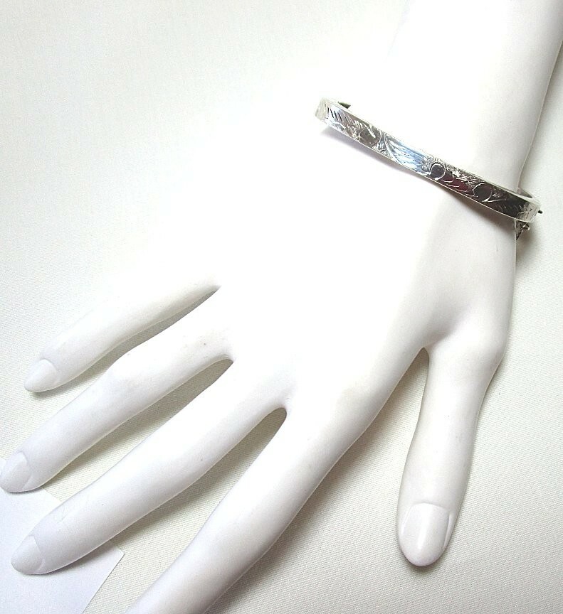 925 Sterling Silver Hinged Rectangular Bangle Bra… - image 2