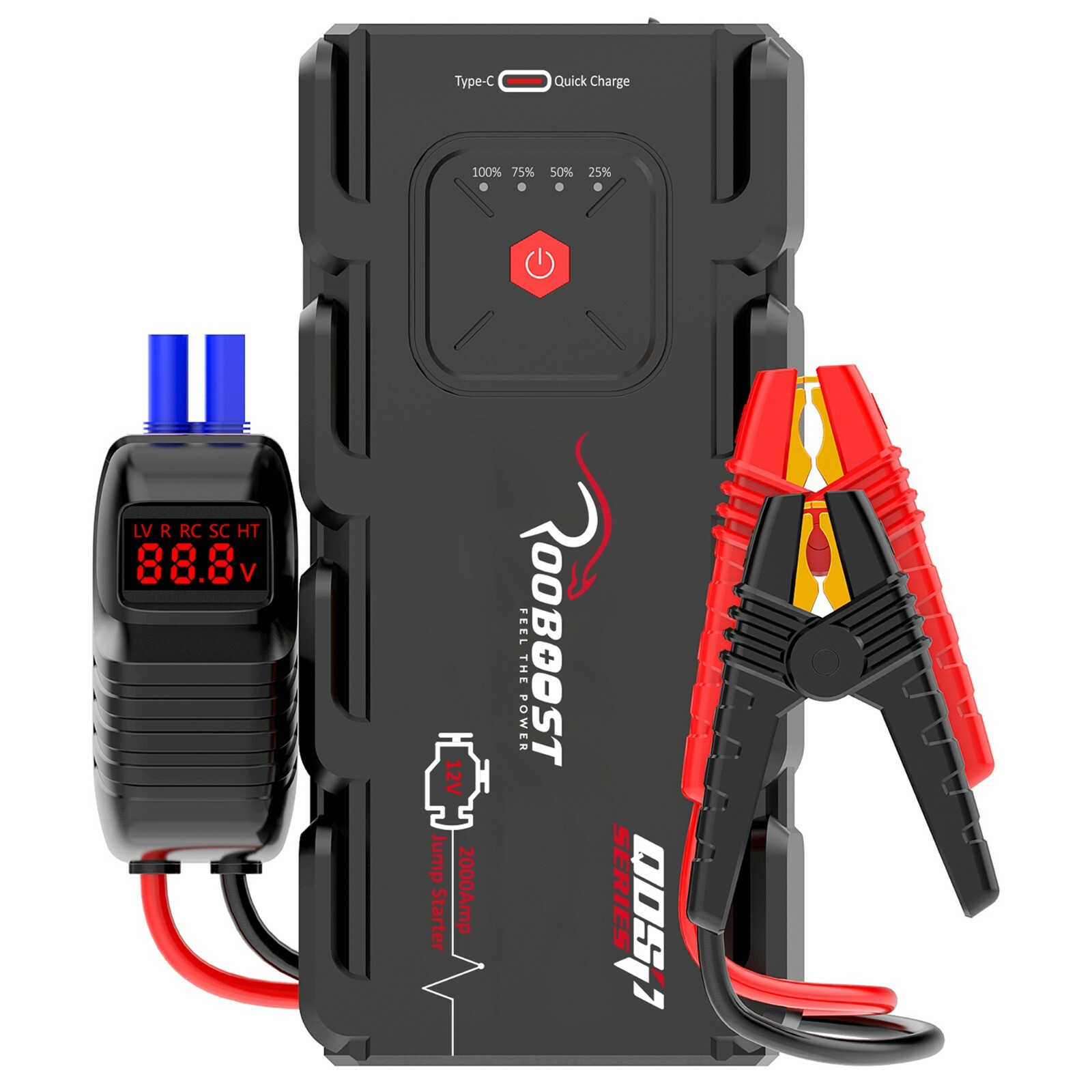 Jump Starter 2000A Portable 12 Volt Car battery Heavy duty high booster Rooboost