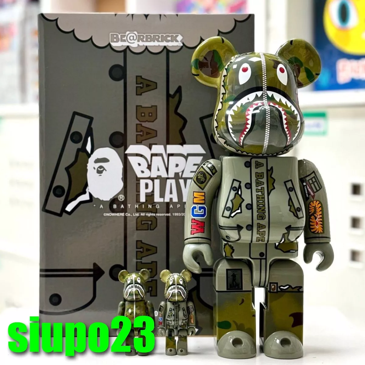 Medicom 400% + 100% Bearbrick ~ BAPE x ALPHA CAMO SHARK 2023 Be@rbrick