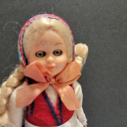 Romsdal Doll Norwegian Costume Blond hair Blue Eyes Wooden Shoes 5 1/2" tall - Picture 6 of 12