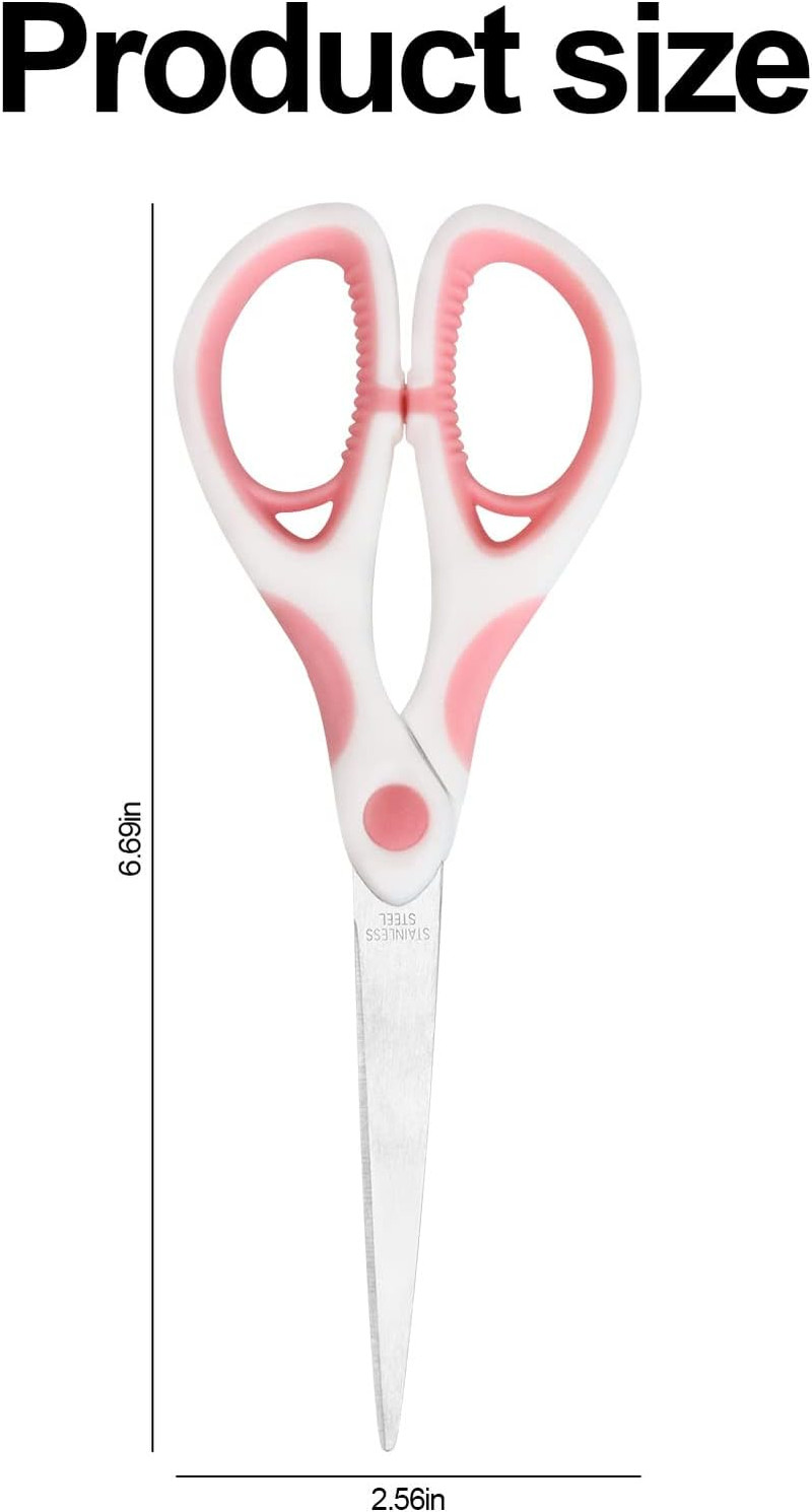 Multipurpose Stainless Steel Scissors 6.7" Pink Shears Comfort-Grip Scissors for
