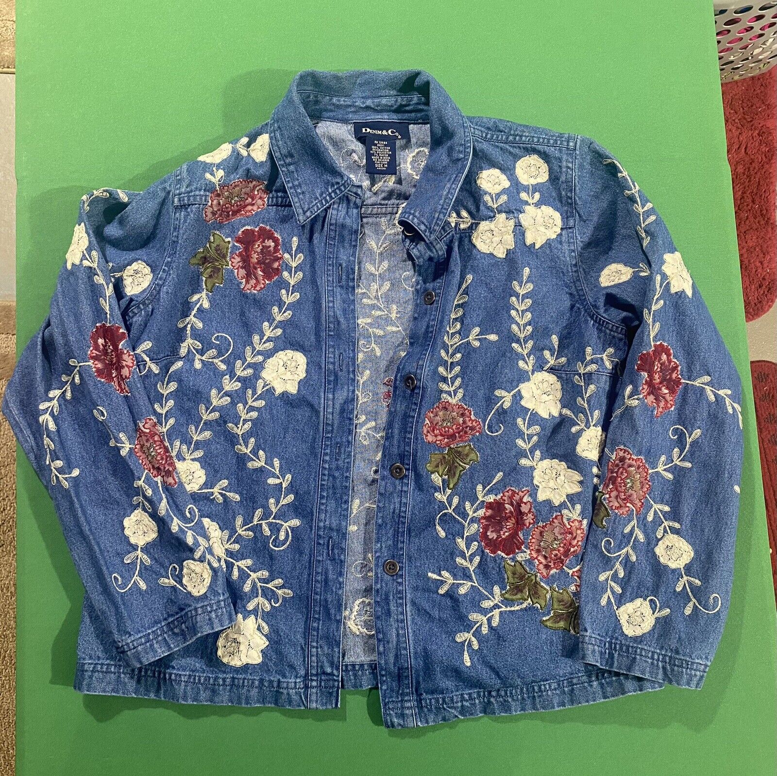 Custom Ivory Peony Floral Women's Relaxed Fit Denim Jacket 2x