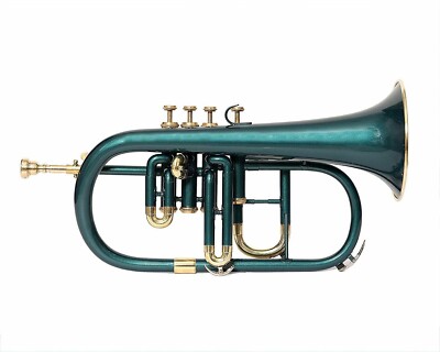 BRAND NEW 4 VALVE FLUGEL HORN  GREEN BRASS FINISH Bb FLUGEL HORN+MOUTHPIECE