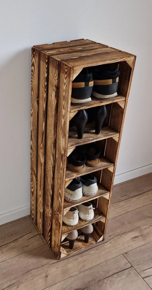 Wooden Shoe Rack, Rustic and Vintage Wooden Crate Tall Shoe Rack, Shoe Storage - Image 2 of 4