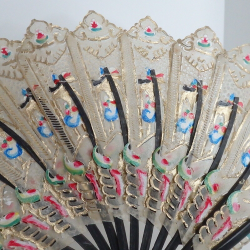 VTG Folding Fan Hand Painted Puppet Figures Pierced Vellum Indonesian Folk Art - Picture 7 of 14