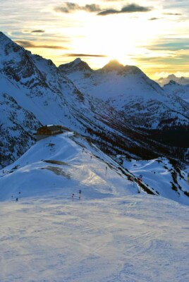 Sonnenuntergang Lech Zurs am Arlberg Ski Österreichische Alpen Österreich Berg Fotodruck
