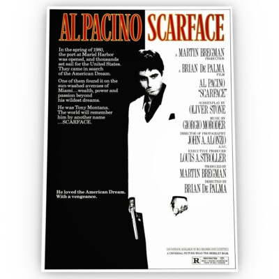 Scarface Filmposter Satin Hochwertig Archiv Atemberaubend A1 A2 A3