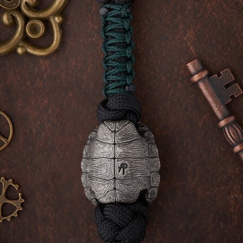 Knife Bead Turtle Tortoise Defender Shell Nickel Silver Edc Paracord Lanyard - Picture 2 of 3