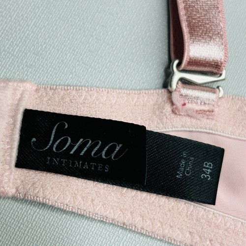Soma Cami Bra 34B Underwire Pink Lace Padded Cup Adjustable Strap - Picture 6 of 6