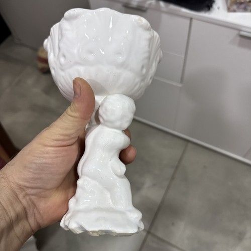 Vintage Antique Vase White Cherub Boy Porcelain Ceramic Urn Soap Dish Rare - Picture 5 of 13