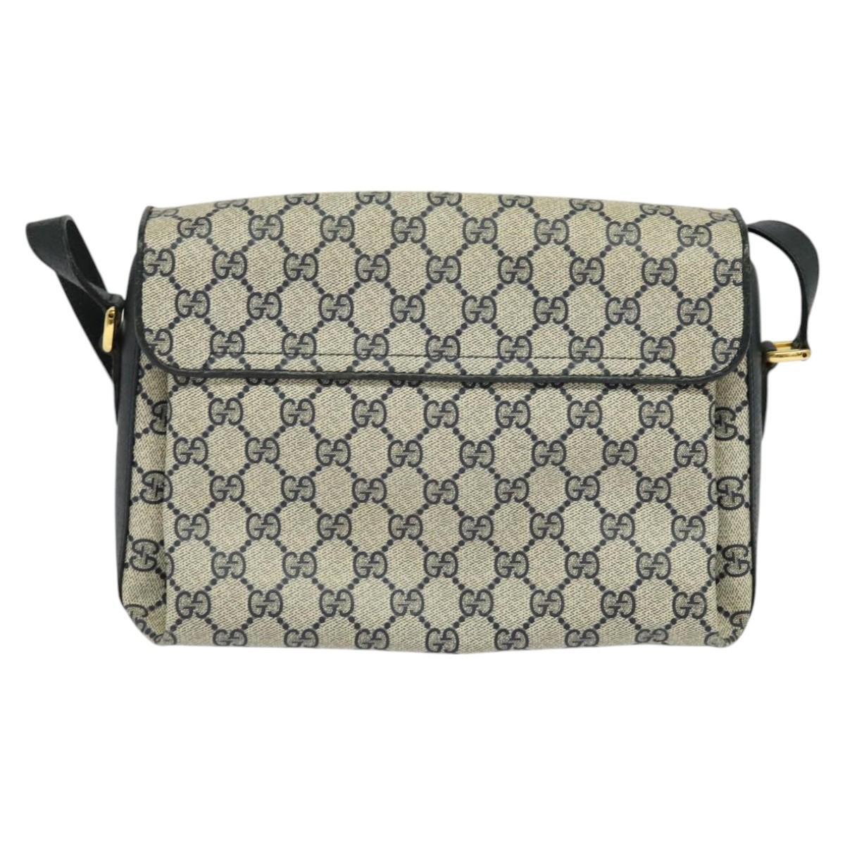 GUCCI GG Supreme Sherry Line Shoulder Bag PVC Navy Gold 904