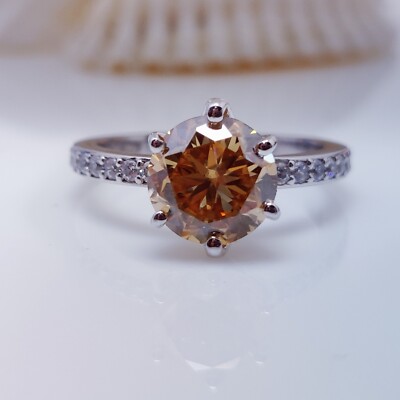 2.00 Ct Brown Round Moissanite Engagement Anniversary Ring 925 Sterling Silver 7