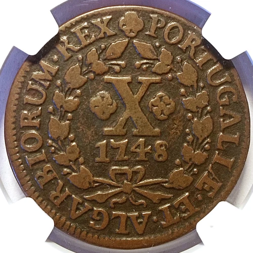 NGC VF - Portugal 10 reis 1748 coin (D. João V; key-date!)