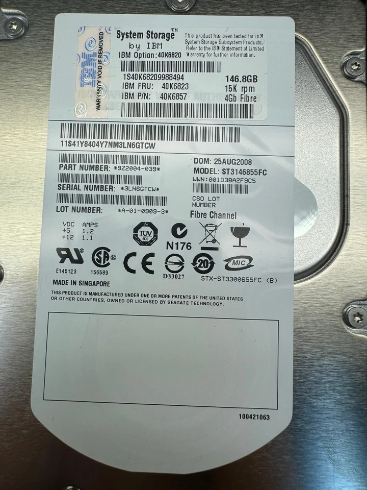 IBM 40K6820 40K6823 40K6857 1S40K6820 146.8Gb 15K 4Gb/s Fibre Channel 3.5in HDD - Image 2 of 4