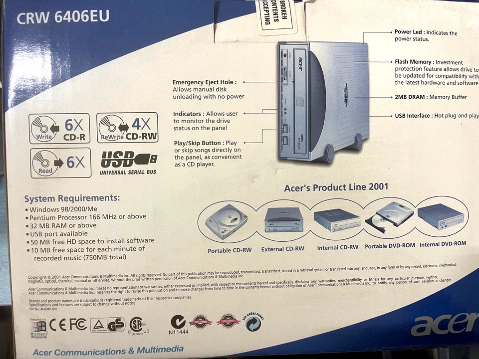 NEW ASUS CRW 6406EU EXTERNAL USB CDRW DRIVE IN FULL RETAIL PACKAGING RM3WL - Image 2 of 4