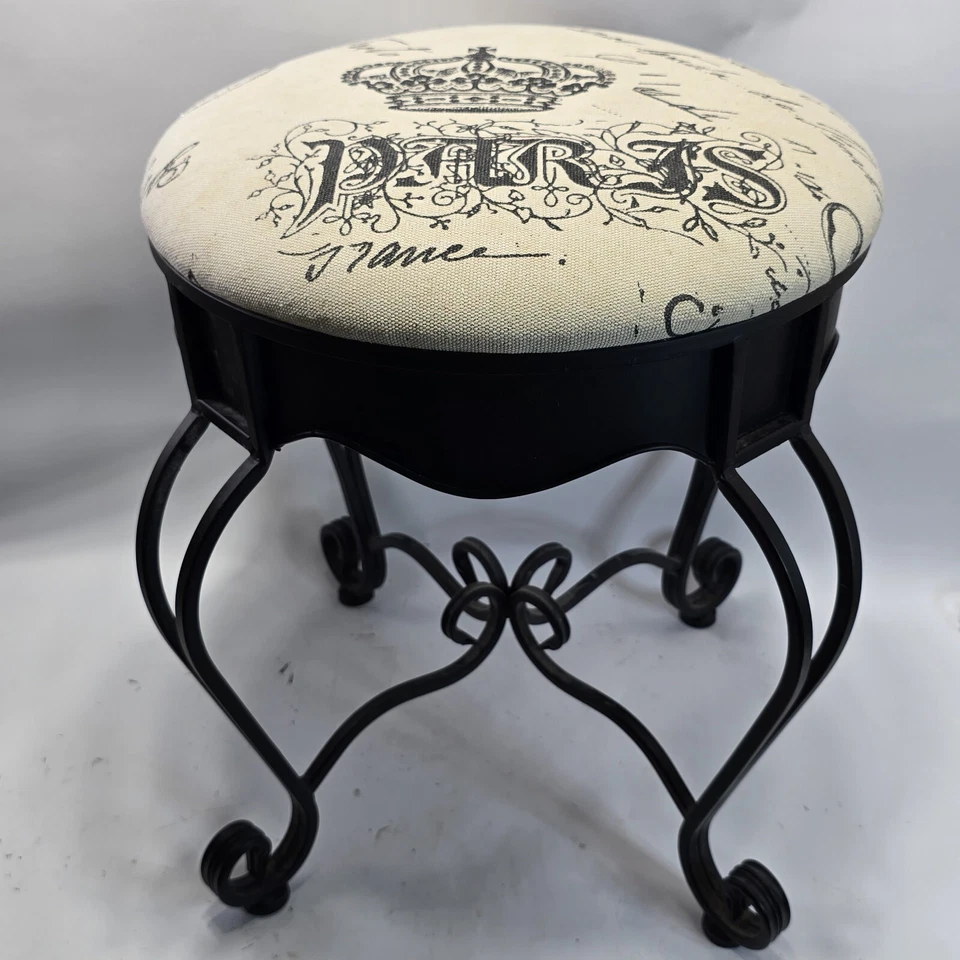 Ellegant Iron Paris Cushioned Stool with Black Frame20x16x16"  - Image 3 of 4