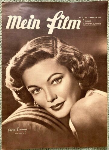Gene Tierney  Flawless Cover on Mein Film German Magazine from 1950 70 Years Old