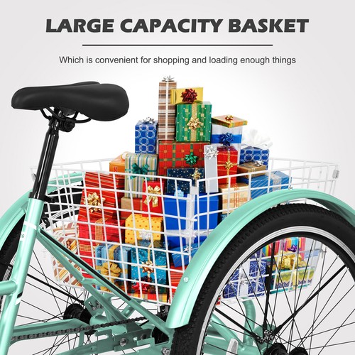 MOONCOOL Adults Mountain Tricycle 3 Wheeled 7-Speed 24 inch Cruiser Bike Basket - Picture 8 of 12